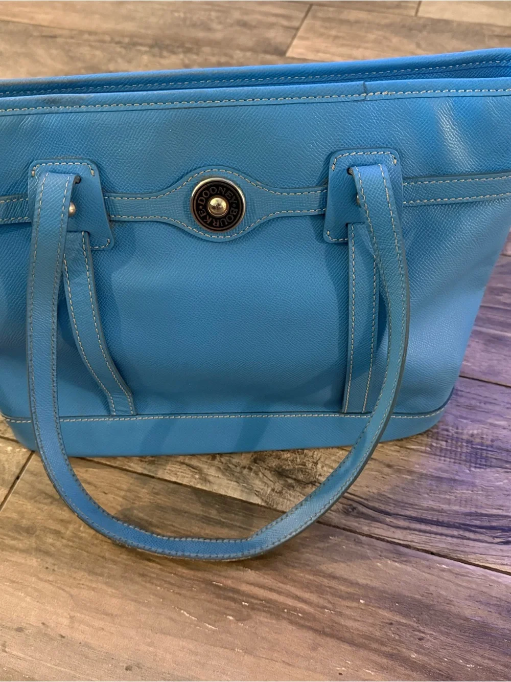 Dooney & Bourke Sky Blue Pebble Leather Logo Lock Tote